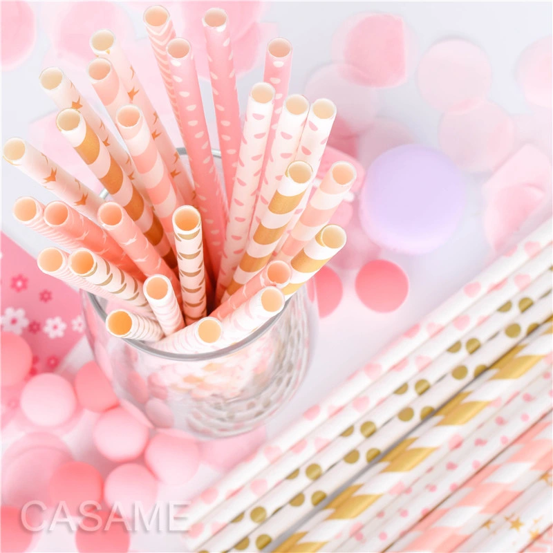 Pink Gold Golden Drink Paper Straws Wholesale Colorful Drinking Straw Party Wedding Decoration Baby Shower Decorations