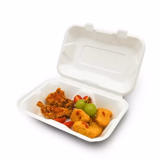 100 % biologisch abbaubarer Lebensmittelbehälter aus Zuckerrohr-Bagasse zum Mitnehmen